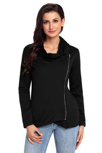 Sexy Black Women's Casual Chic Jacket with Side Zipper