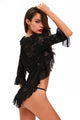 Sexy Black Womens Long Sleeve Lace Jacket with Thong