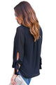 Sexy Black Womens V Neck Ruched Tie Sleeve Top