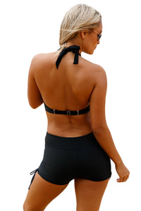 Sexy Black Wrap Push up Halter High Waist Shorts Swimsuit