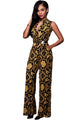 Sexy Black Yellow Tapestry Print Belted Jumpsuit