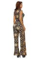 Sexy Black Yellow Tapestry Print Belted Jumpsuit