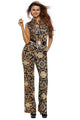 Sexy Black Yellow Tapestry Print Belted Jumpsuit