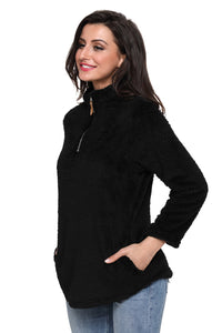 Sexy Black Zipped Pullover Fleece Outfit