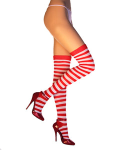 Sexy Black and white stripe thigh high Christmas stockings.