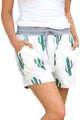 Sexy Blooming Cactus Print White Casual Shorts