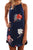 Sexy Blooming Red Flower Print Navy Sleeveless Dress