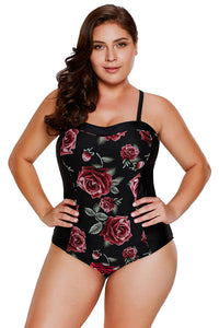 Sexy Blooming Rose Print Hourglass One Piece Swimsuit