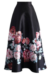 Sexy Blossoming Black High Waist Maxi Skirt