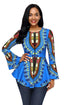 Sexy Blue African Print Zipper Front Long Sleeve Top