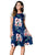 Sexy Blue Backdrop Floral Print A-line Loose T-shirt Dress