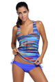 Sexy Blue Bandeau Bikini Swimsuit Printed Vest Tunic