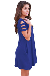 Sexy Blue Banded Short Sleeve Relaxing Casual Dress