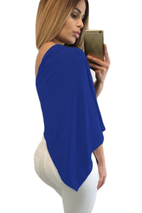 Sexy Blue Belted Flare One Shoulder Top