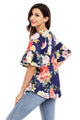 Sexy Blue Big Floral Print Ruffle Sleeve Top