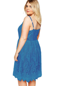 Sexy Blue Big Girl Sweet Lace Skater Dress