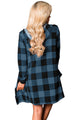 Sexy Blue Black Checkered Button Up Hooded Cardigan