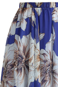 Sexy Blue Blossoming Floral Chiffon Maxi Skirt