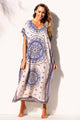 Sexy Blue Bohemian Print Kaftan Maxi Dress