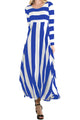 Sexy Blue Bold Stripe Long Sleeve Maxi Dress