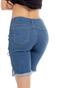 Sexy Blue Camo Patchwork Frayed Cutout Denim Shorts