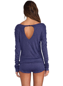 Sexy Blue Casual Off Shoulder Long Sleeve Romper