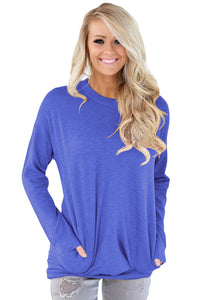 Sexy Blue Casual Pocket Style Long Sleeve Top