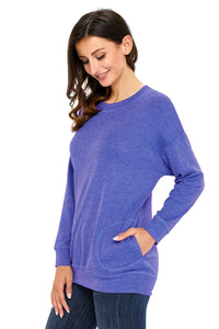 Sexy Blue Casual Pocket Style Long Sleeve Top