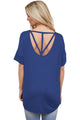 Sexy Blue Chic Relaxing Fit Pocket Front Hollow-out Blouse