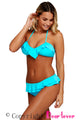 Sexy Blue Chic Ruffle Detail 2pcs Halter Bikini Swimsuit