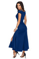 Sexy Blue Cold Shoulder Front Slit Flare Maxi Dress