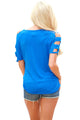 Sexy Blue Cold Shoulder Ruched Sides T-shirt