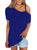 Sexy Blue Cold Shoulder Short Sleeve Loose Fit Tops