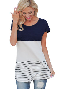 Sexy Blue Color Block Striped Long Top