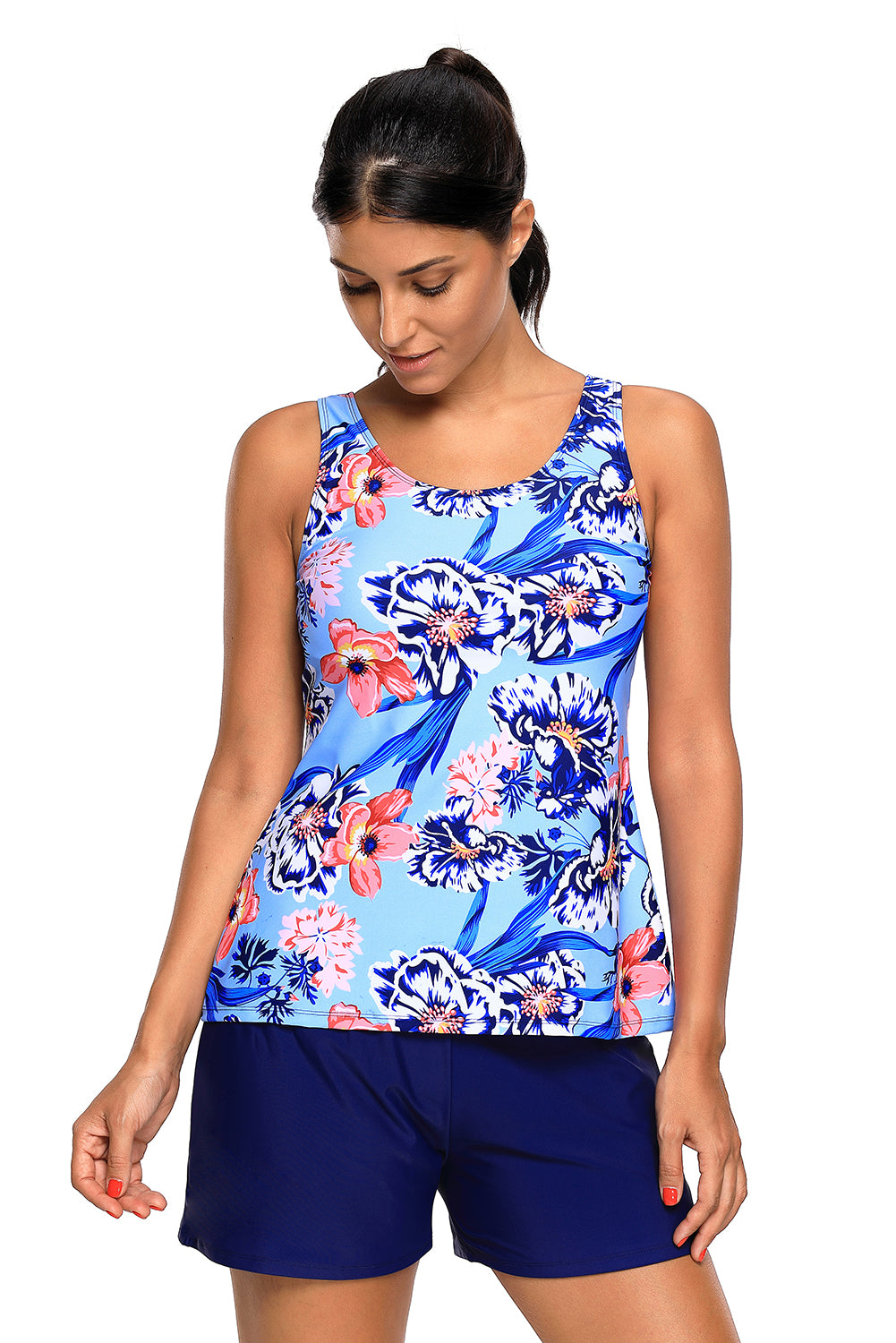 Fashionable 2 Piece Swimsuit Printed Sleeveless Top And Shorts