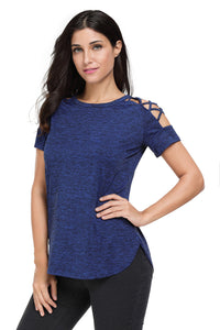 Sexy Blue Crisscross Detail Short Sleeve T-shirt