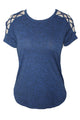 Sexy Blue Crisscross Detail Short Sleeve T-shirt