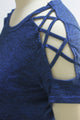 Sexy Blue Crisscross Detail Short Sleeve T-shirt