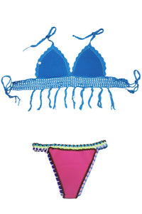 Sexy Blue Crochet Bikini Top Rosy Neoprene Bottom