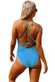Sexy Blue Crochet Front Detail One Piece Bathing Suit