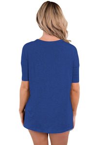 Sexy Blue Cutout Choker Detail Short Sleeve T-shirts