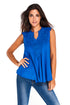 Sexy Blue Embroidered Applique V Neck Blouse Top