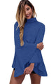 Sexy Blue Flared Bell Sleeve Knit Blouse