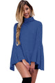 Sexy Blue Flared Bell Sleeve Knit Blouse