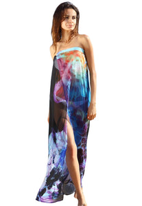 Sexy Blue Floral Print Chiffon Beach Cover-up