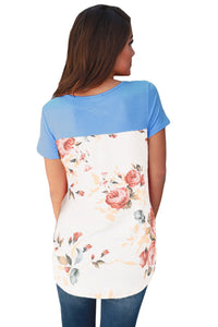 Sexy Blue Floral Print Lower Back T-shirt