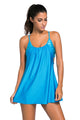 Sexy Blue Flowing Swim Dress Layered 1pc Tankini Top