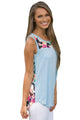 Sexy Blue Front Floral Print Back High-low Hem Tank