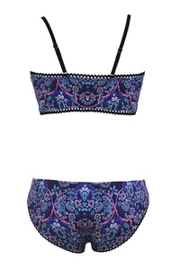 Sexy Blue Gypsy Bohemian Print Balconette Bikini Swimsuit