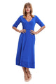 Sexy Blue Half Sleeve V Neck High Waist Flared Dress
